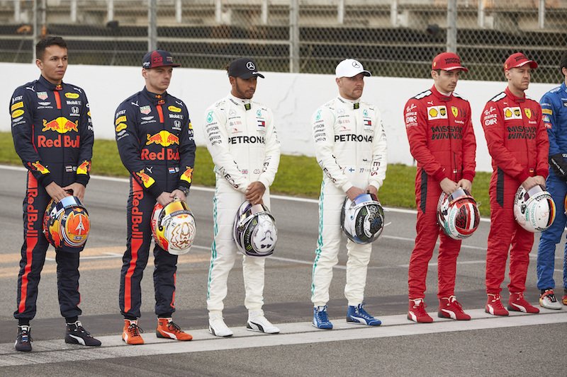 Mercedes' Valtteri Bottas poses alongside his title rivals from Red Bull Racing and Ferrari - are his F1 2020 betting odds the lowest for the title?