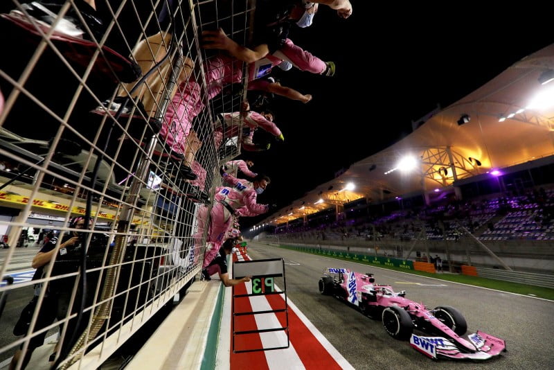 Sergio Perez wins the 2020 Sakhir Grand Prix for Racing Point F1 Team