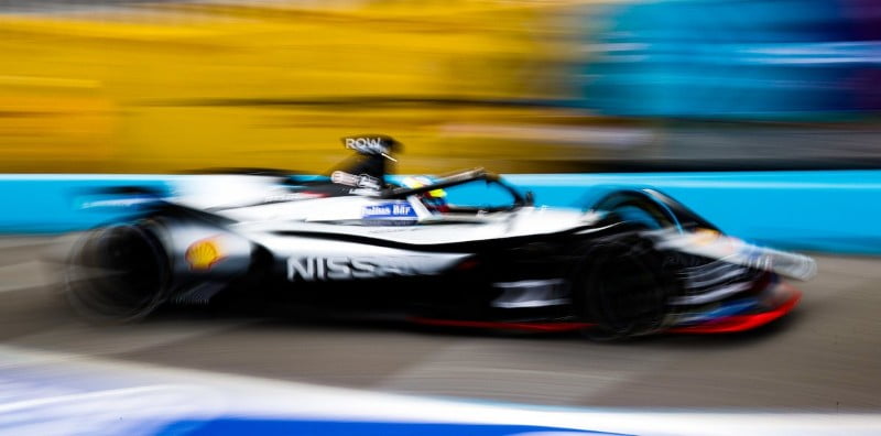 Formula E cars flying off the circuit of the 2019 Rome ePrix