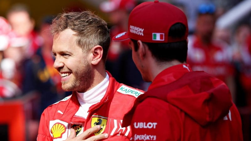Ferrari drivers Sebastian Vettel and Charles Leclerc racing for number one position in the team and F1