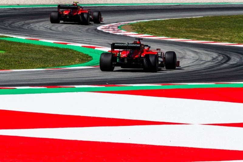 Ferrari's Sebastian Vettel and Charles Leclerc driving in Free Practice, 2019 Spanish Grand Prix