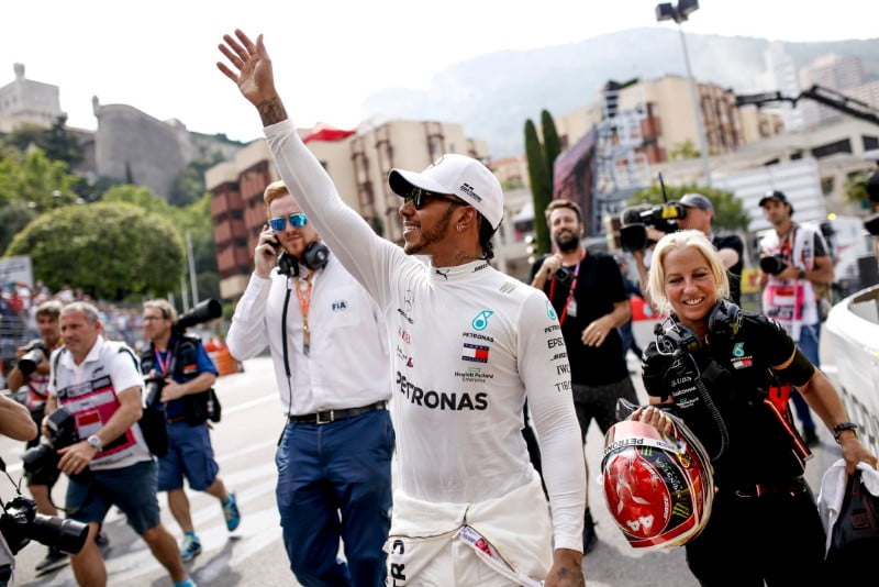 Lewis Hamilton, F1's Best Showman waves to the crowd in Monaco