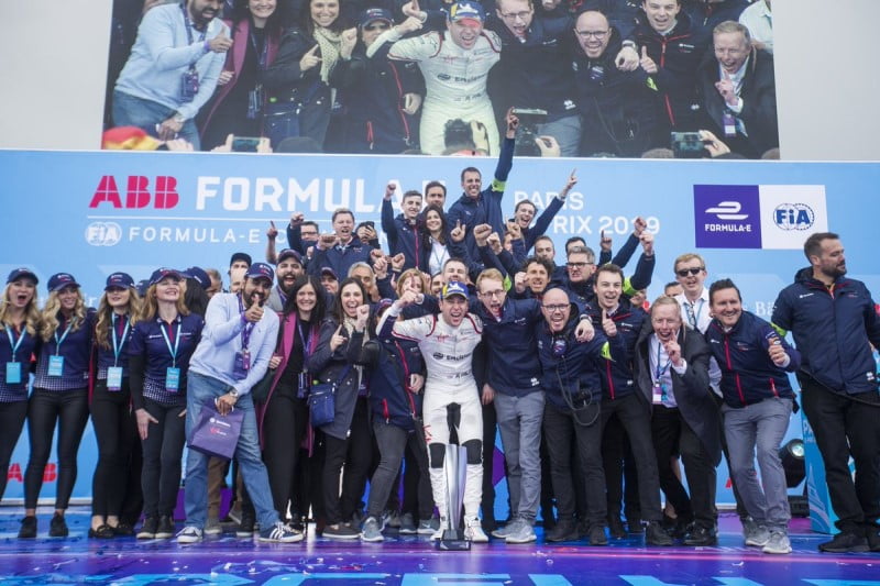 Winning Team and Driver pose for a victory photograph after the 2019 Paris ePrix