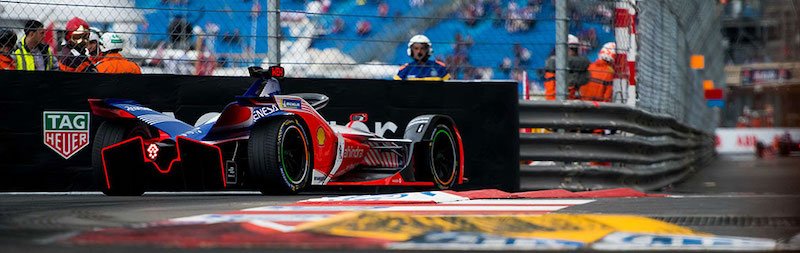 Mahindra Racing Formula E Car racing around the streets of Monaco in the all-electric championship