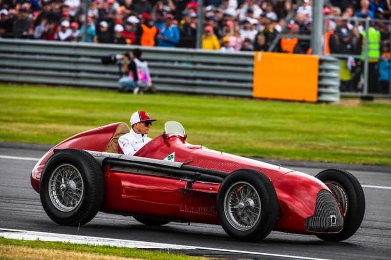 Kimi Raikkonen for James Bond - the Finnish driver races the Alfa Romeo 158 at the 2019 British Grand Prix