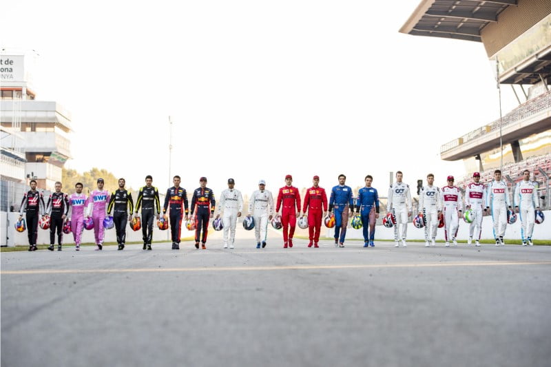The 20 racing drivers pose ahead of the opening round of the 2020 F1 season