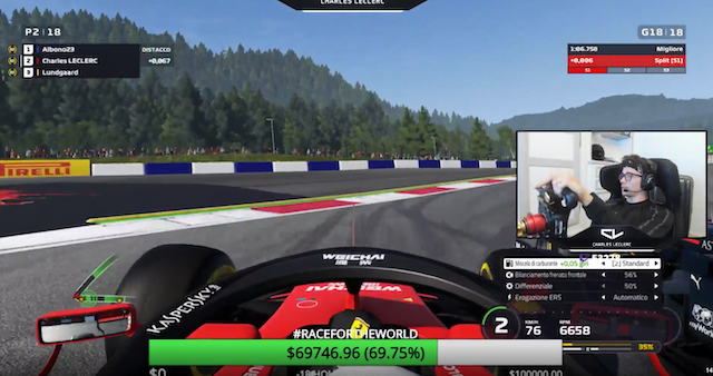 Charles Leclerc uses his F1 sim to win the Virtual GPs hosted by F1 and it's broadcast on Twitch