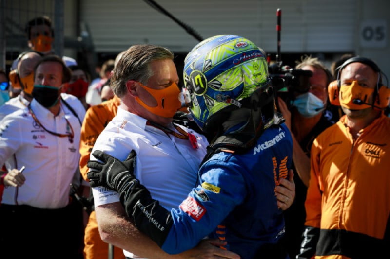 Zak Brown celebrates Lando Norris' F1 podium in the 2020 Austrian Grand Prix
