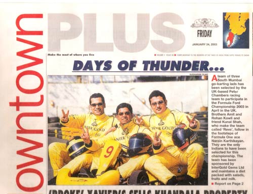 Kunal Shah & his team-mates at Revs Motorsport being featured in the Downtown Plus edition of Times of India
