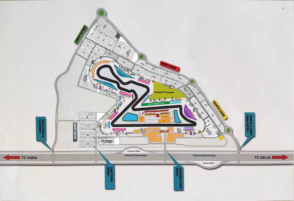 A map of the Buddh International Circuit highlighting the best seats for MotoGP in India.